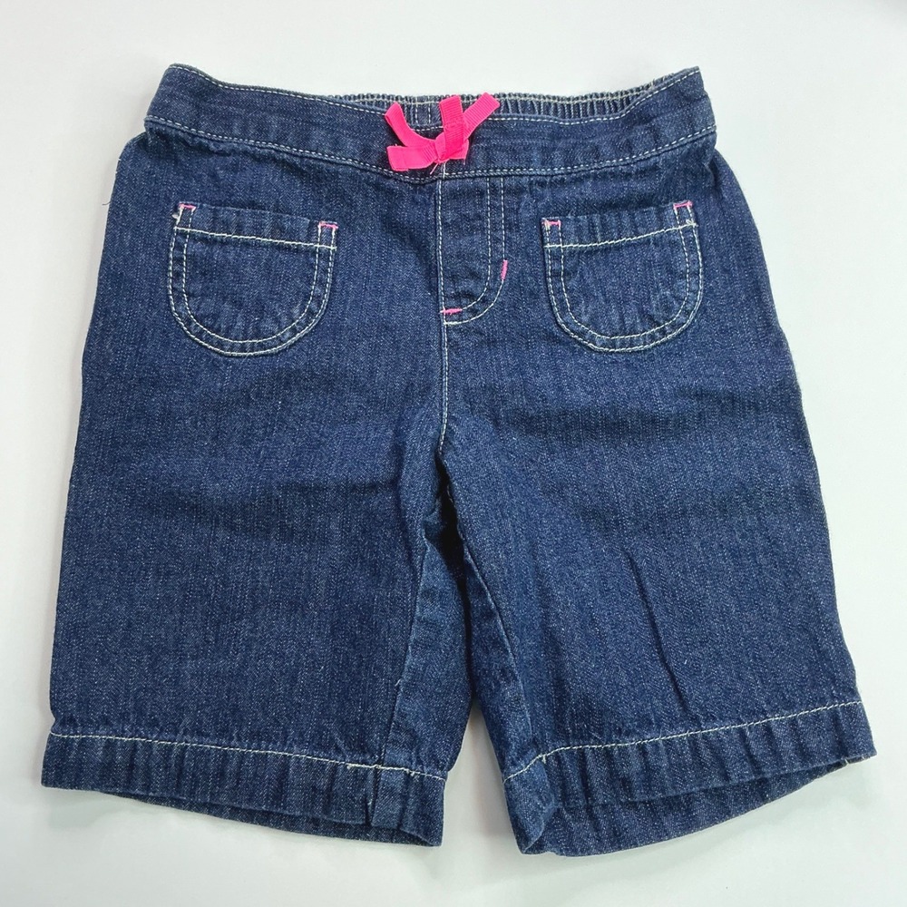 Jumping Bean Blue‎ Denim Shorts Kids Size 6X Pink Bow Elastic Waist